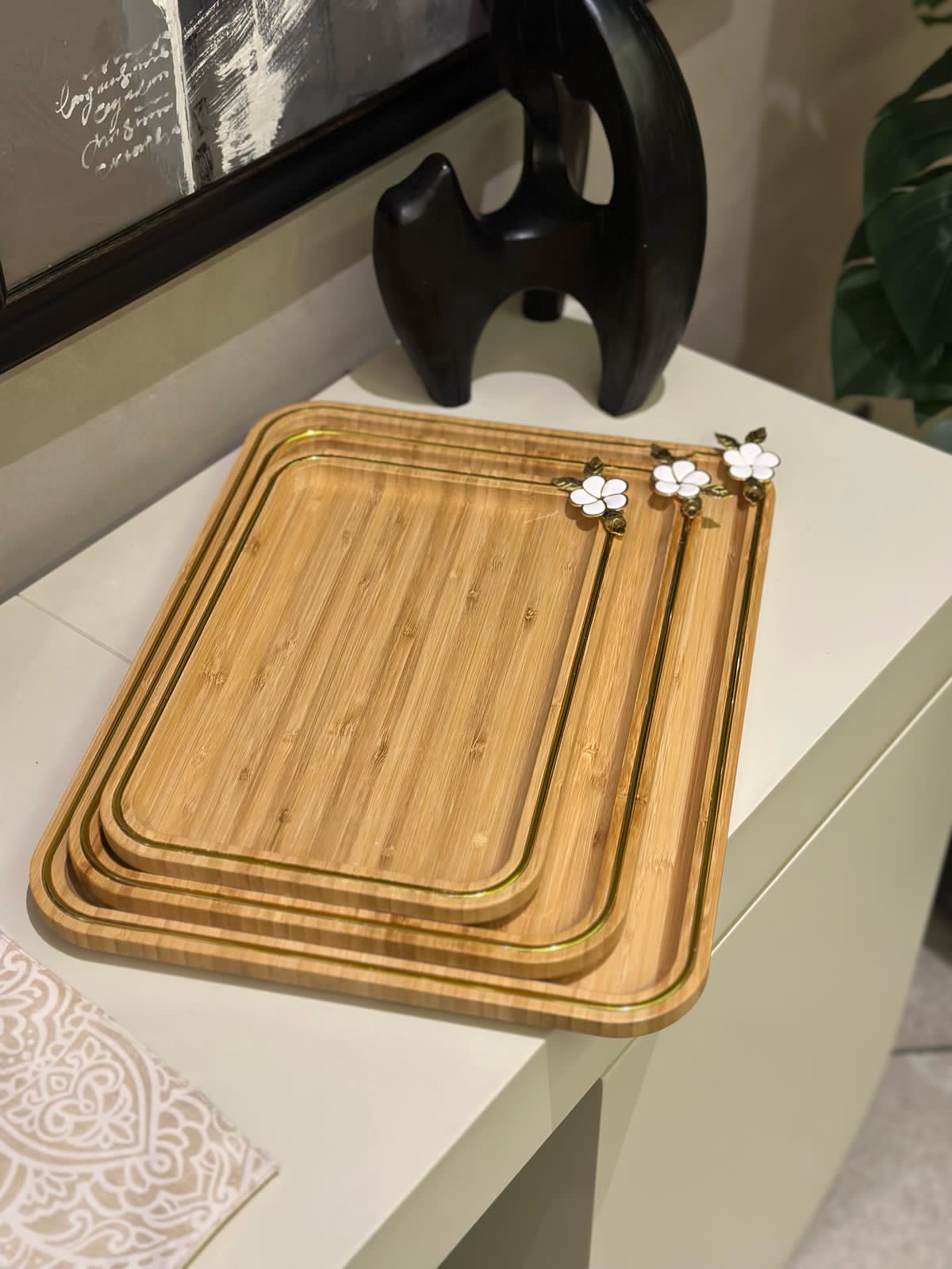 Bamboo serving tray set
