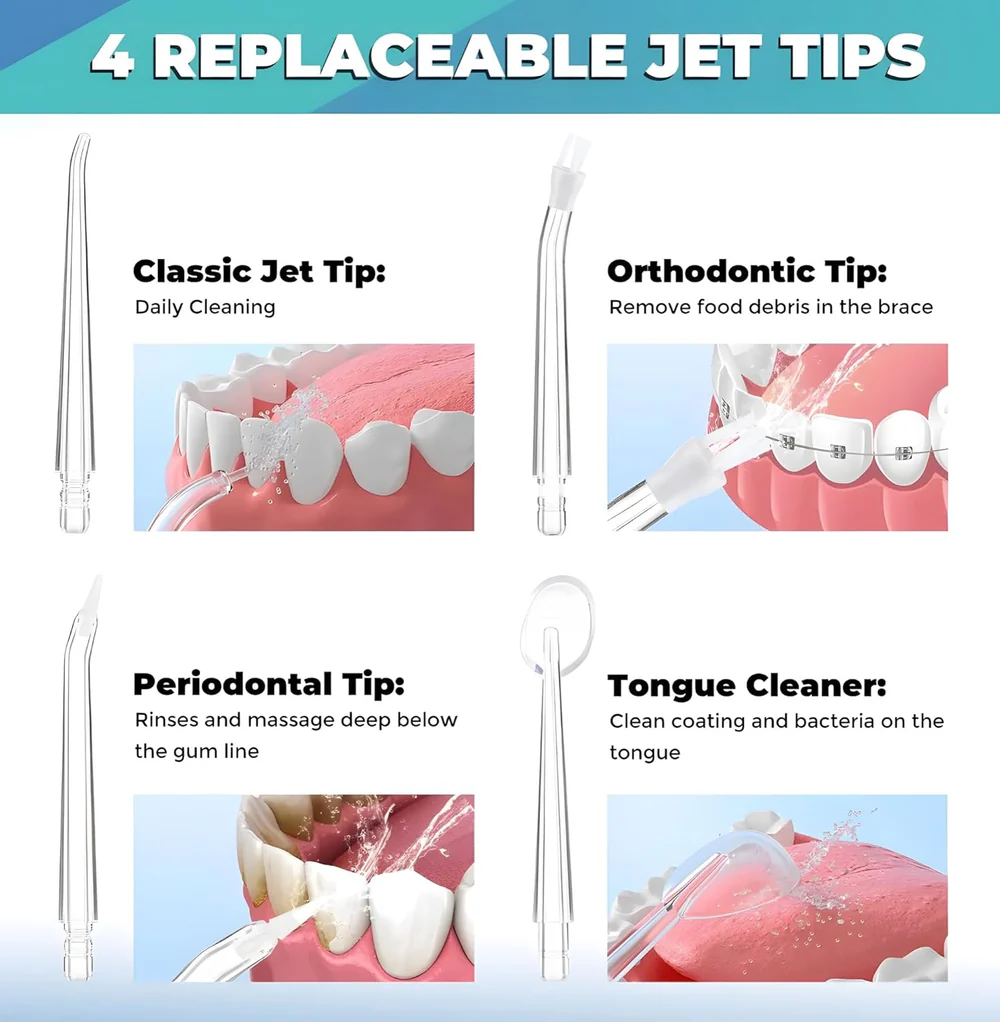 Water Flosser Portable Dental Water Jet Oral Teeth Irrigator Waterproof Tooth Cleaner Water Flosser Oral Flosser 3 Modes And 4 Nozzels