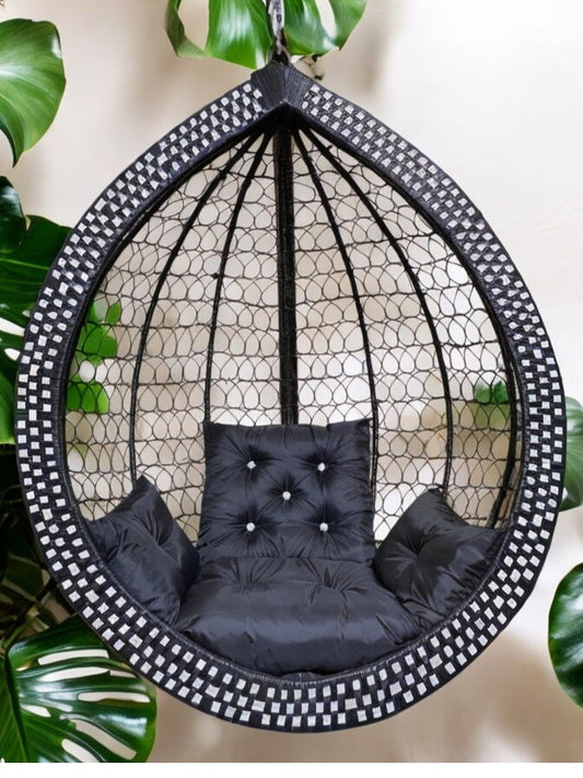 Luxurious Black Hanging Swing Chair with Cushions
