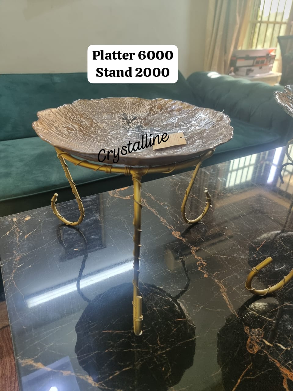 Metal table stand with platter ceramic