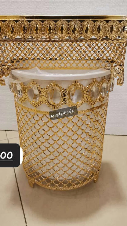 luxury golden dustbin and a matching tissue box set