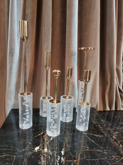 Acrylic and metal candle holders