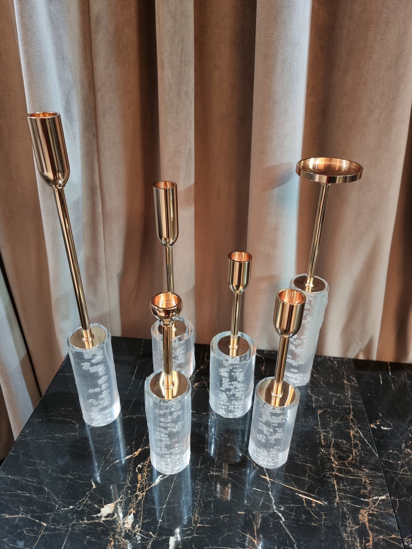 Acrylic and metal candle holders