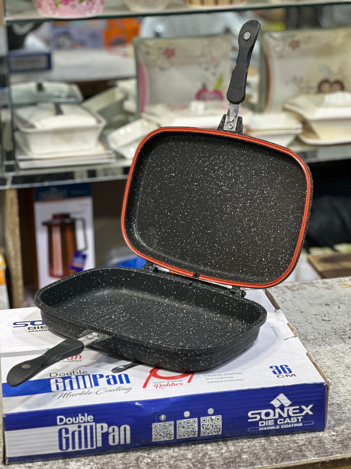 Double cover lid grill pan 36 cm