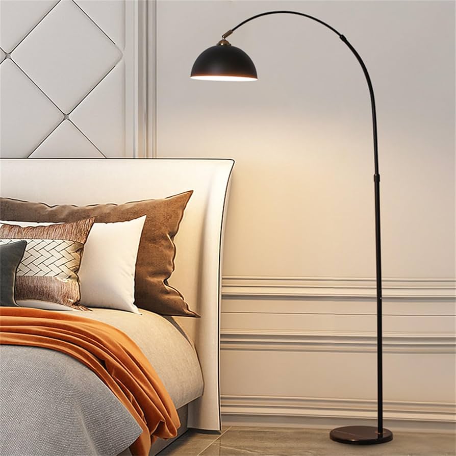 Arc lamp metal body with heavy wooden base